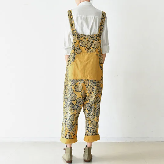 2021 autumn yellow print jumpsuits cotton pants oversize casual fall outfits