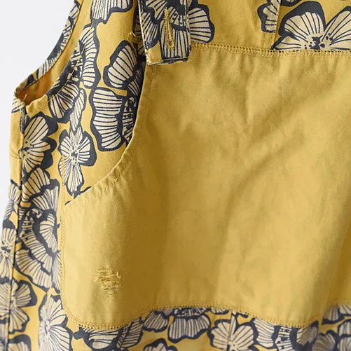 2021 autumn yellow print jumpsuits cotton pants oversize casual fall outfits