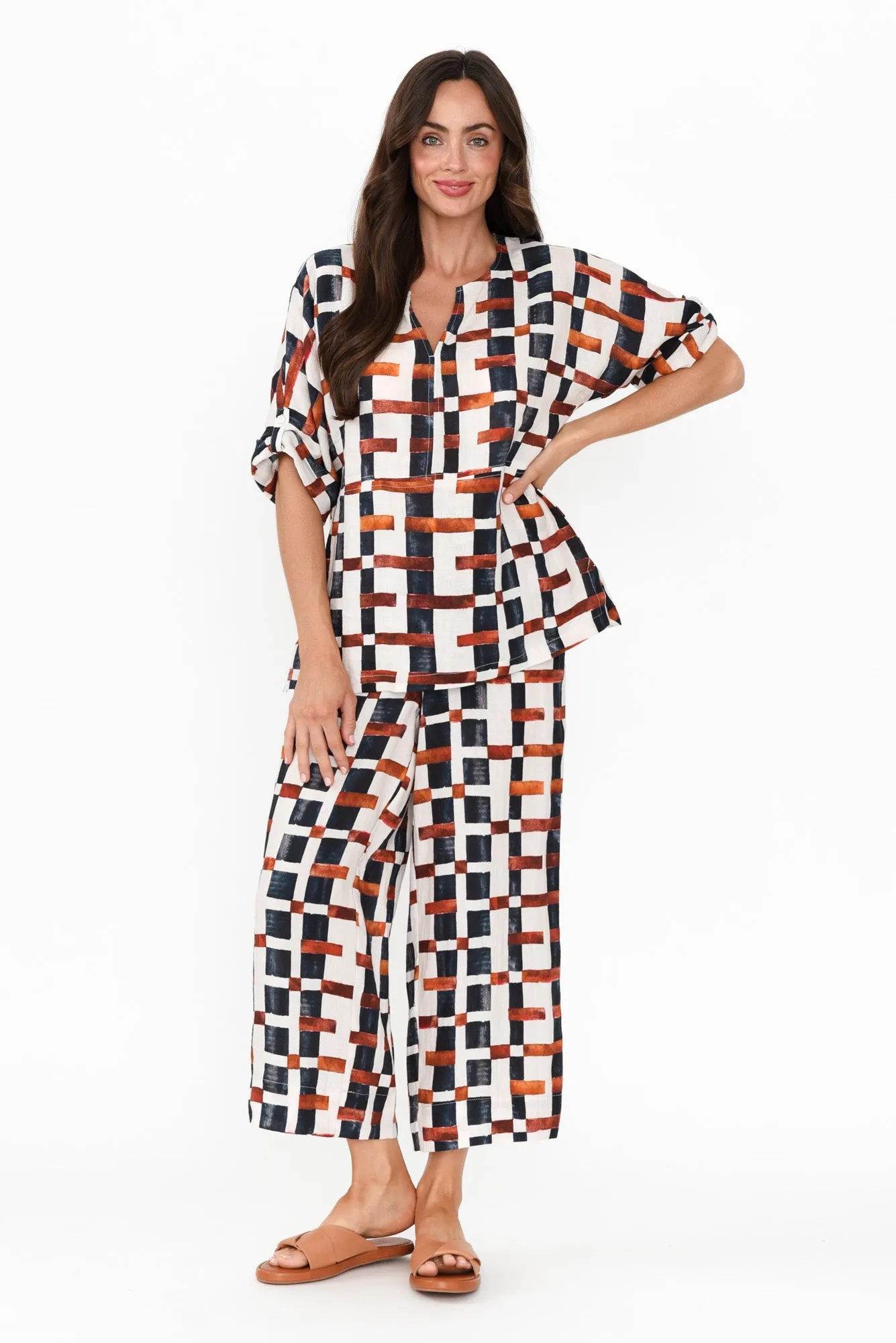 Adina Brown Geo Linen Pants