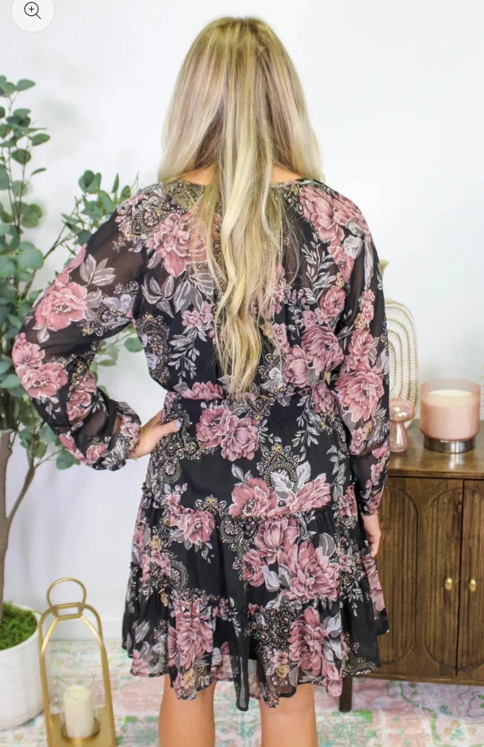 Black Vintage Floral Dress - #7910-7913