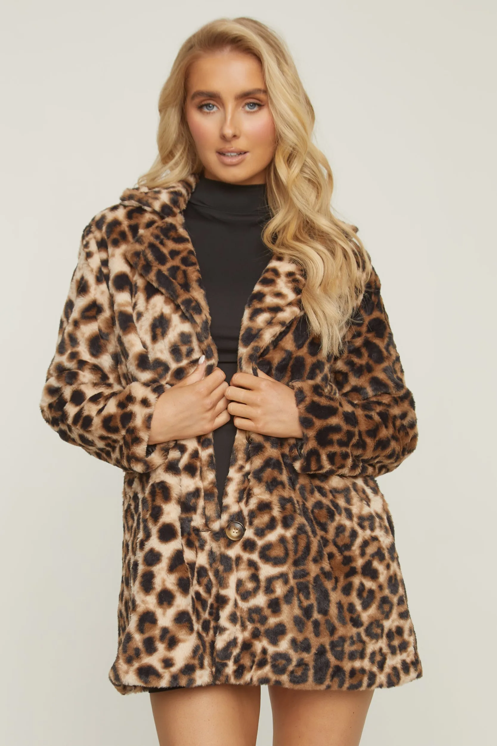Brown Leopard Print Faux Fur Coats - Yasmin