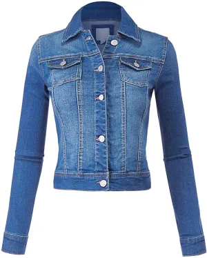 FashionMille Women Classic Casual Stretch Fit Denim Jean Jacket