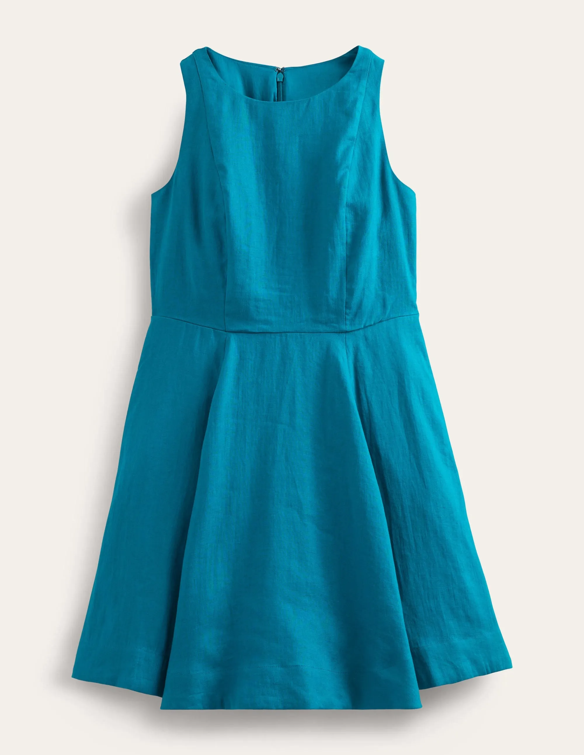 Fit-and-Flare Linen Mini Dress-Teal