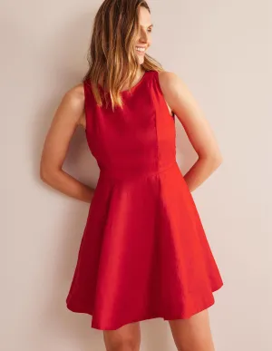 Fit-and-Flare Linen Mini Dress-Vermillion