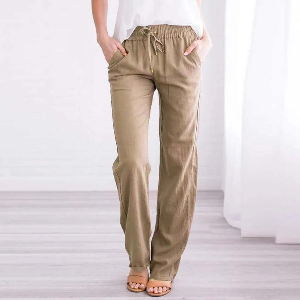 GIERIDUC Women's Cotton Linen Summer Palazzo Pants Casual Flowy Wide Leg Beach Trousers with Pockets Spring Outfits 2025