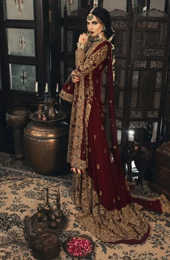 HSY Signature Bridal Ensemble with Handcrafted Gold Embroidery