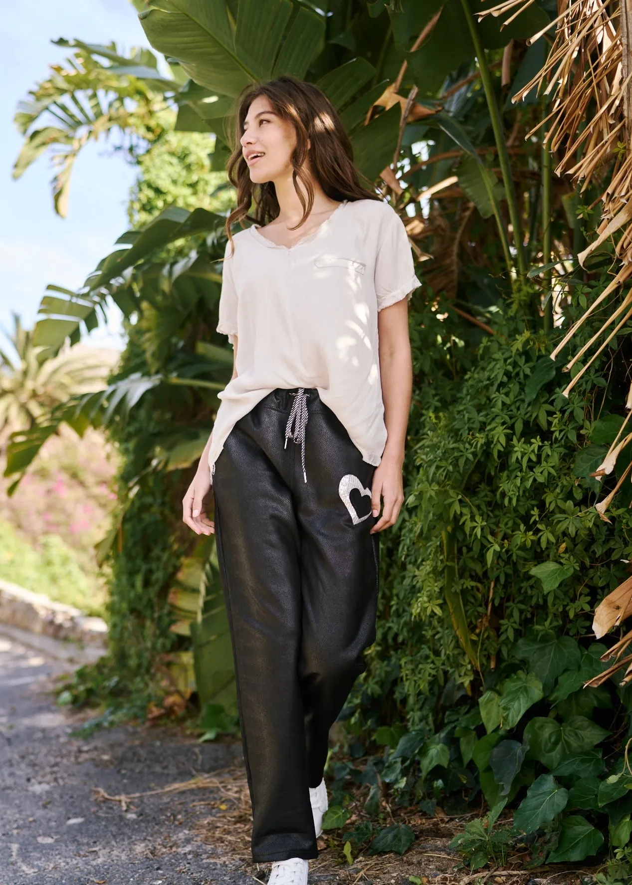 Italian Viscose Tee with Mock Pocket in Cream