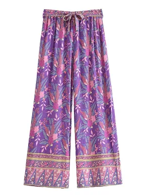 Long Flare Pants Purple Flowers