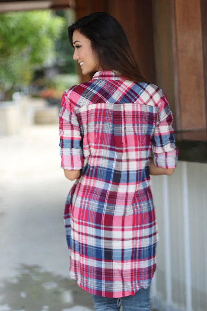 Magenta Long Plaid Top