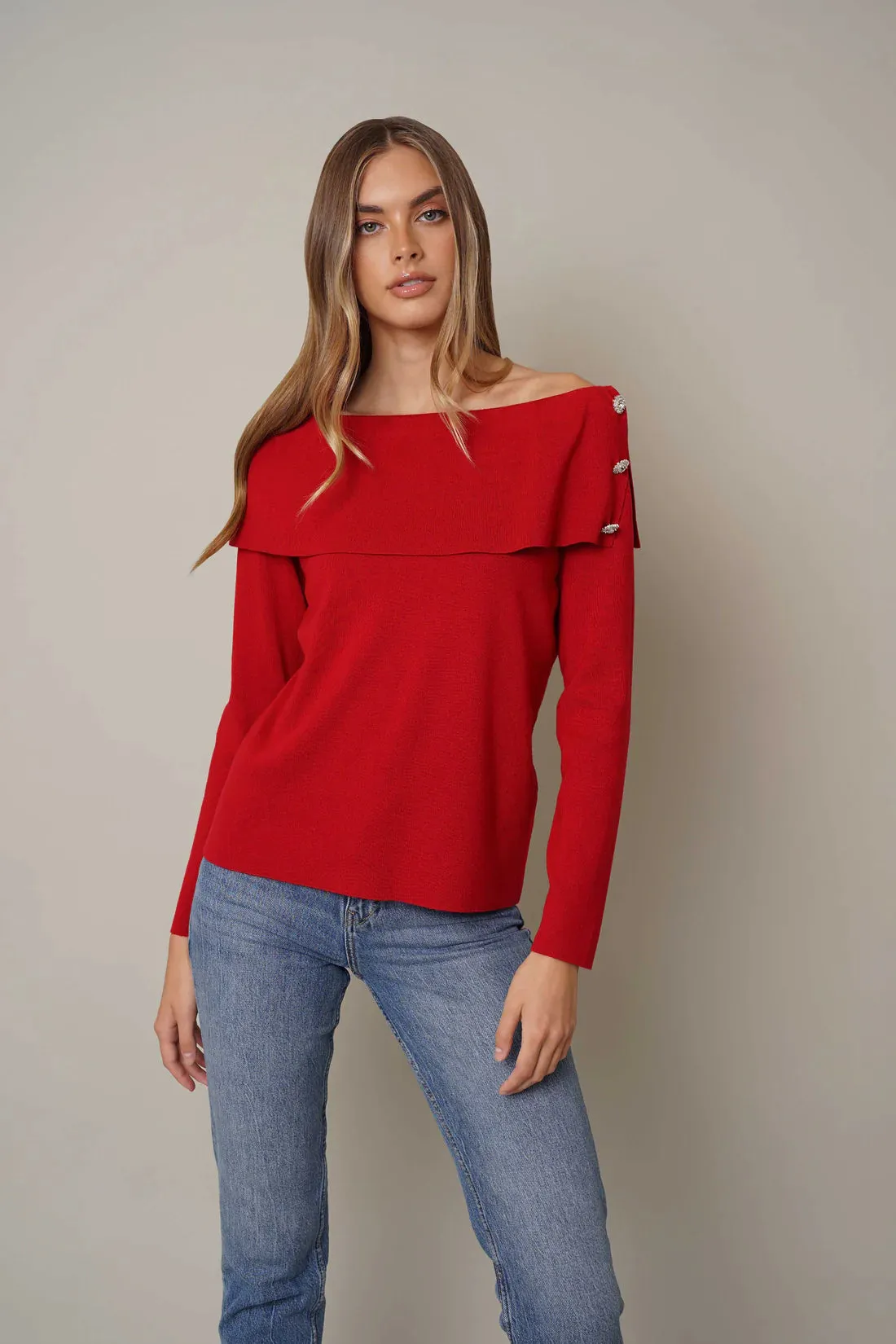 Marilyn Off-the-shoulder Sweater with Stones