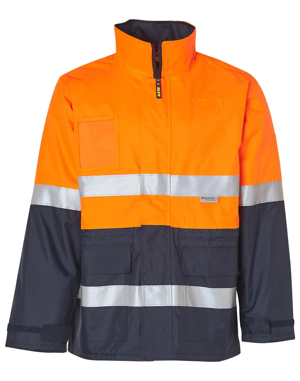 Mens Hi-Vis Long Line Safety Jacket With Polar Fleece Lining and 3M Reflective Tapes SW50