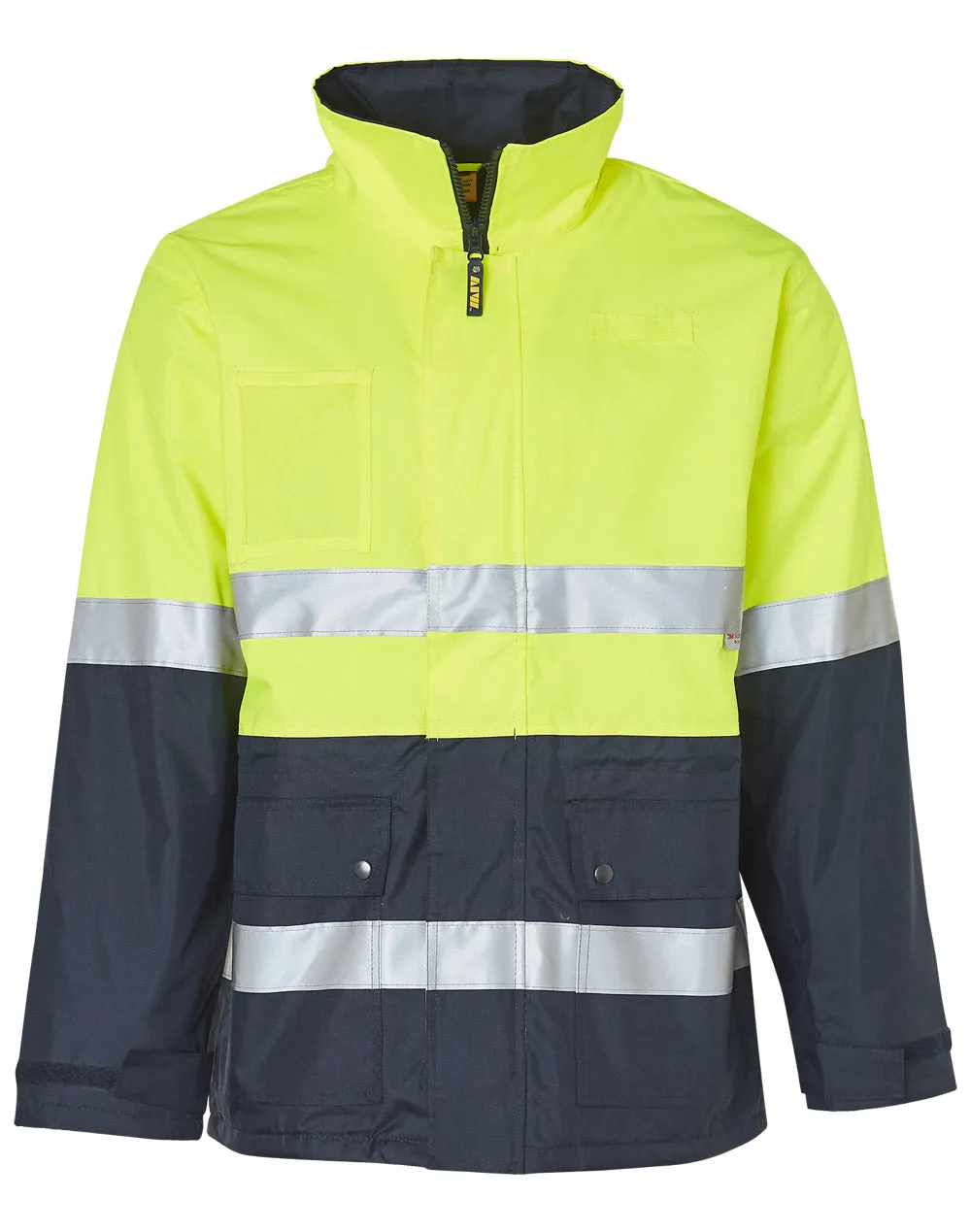 Mens Hi-Vis Long Line Safety Jacket With Polar Fleece Lining and 3M Reflective Tapes SW50