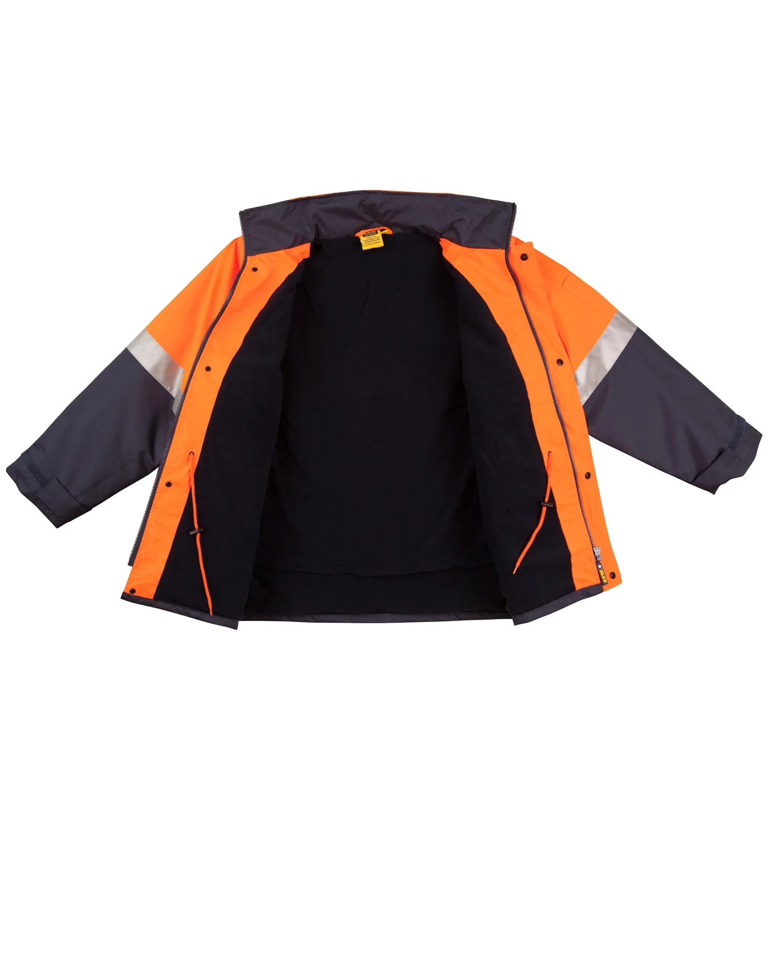 Mens Hi-Vis Long Line Safety Jacket With Polar Fleece Lining and 3M Reflective Tapes SW50