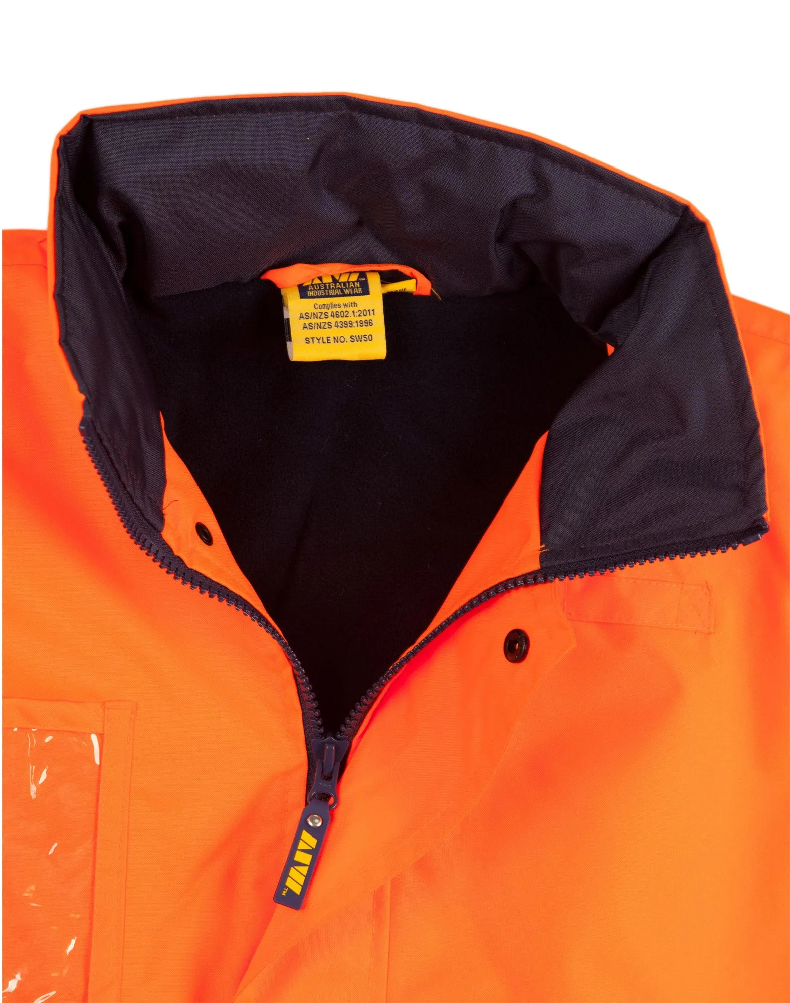 Mens Hi-Vis Long Line Safety Jacket With Polar Fleece Lining and 3M Reflective Tapes SW50