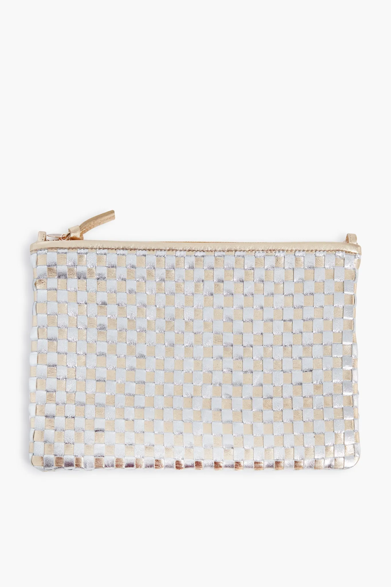 Metallic Woven Checker Flat Clutch