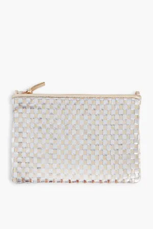 Metallic Woven Checker Flat Clutch