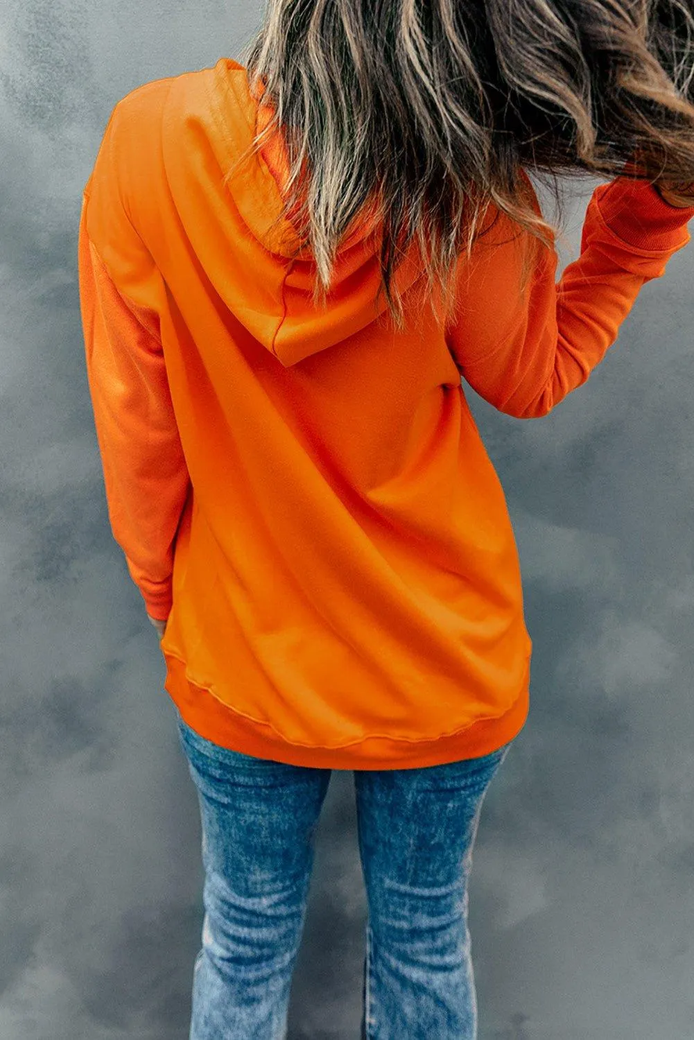 Orange Plain Drawstring Hoodie