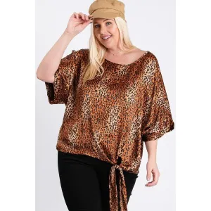 Plus Size Short Sleeve Leopard Print Woven Top