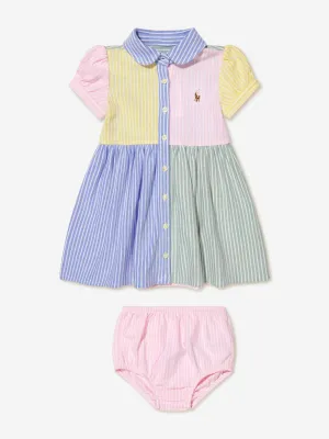 Ralph Lauren Baby Girls Colourblock Dress With Knickers in Multicolour