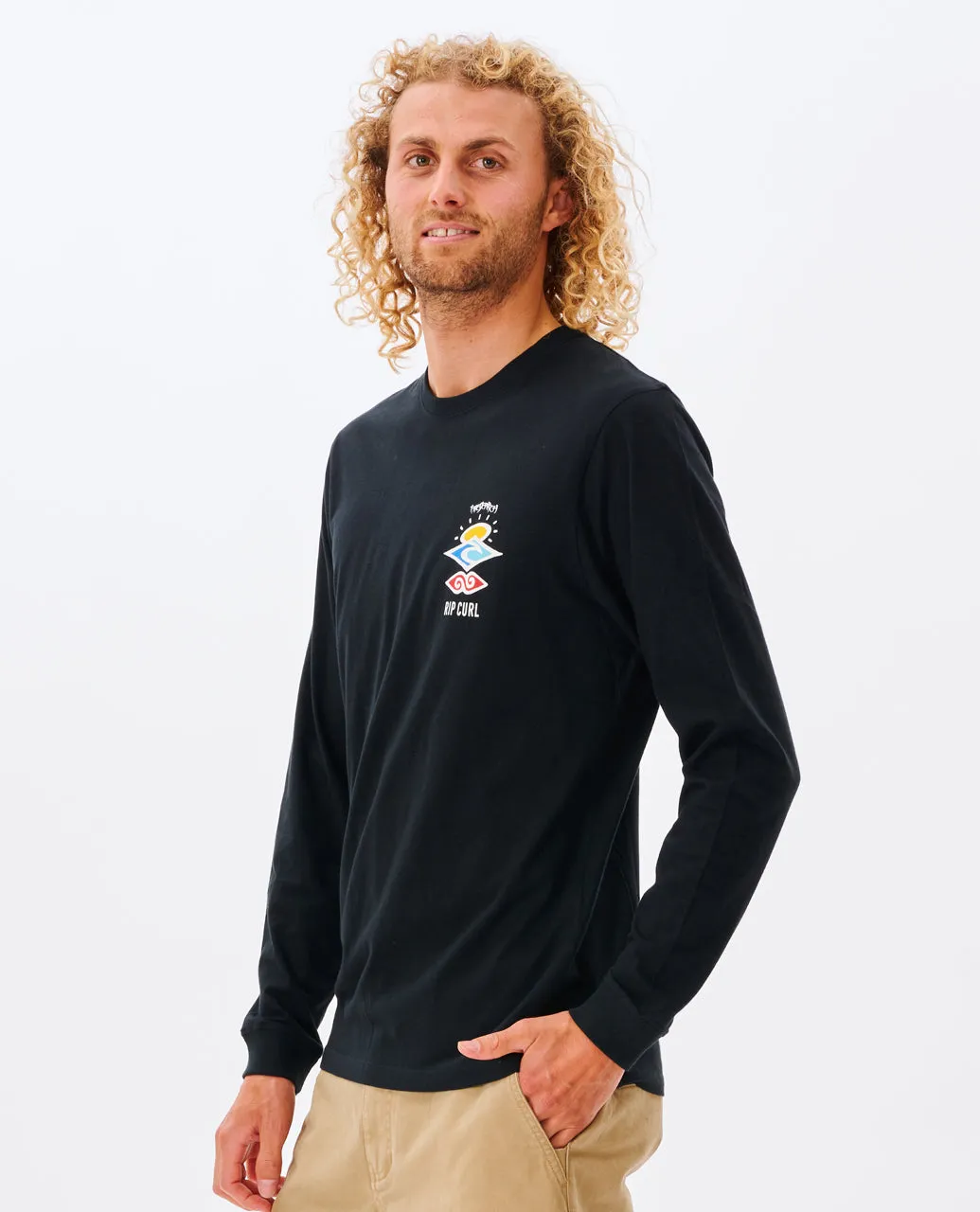 Rip Curl Mens Search Icon Long Sleeve Crew Neck T-Shirt