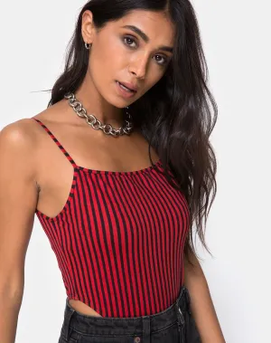 Solemo Bodice in Mini Stripe Red and Black