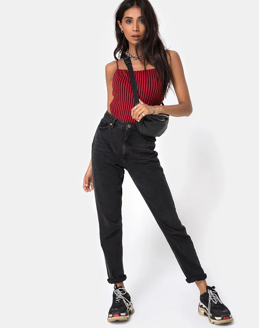 Solemo Bodice in Mini Stripe Red and Black