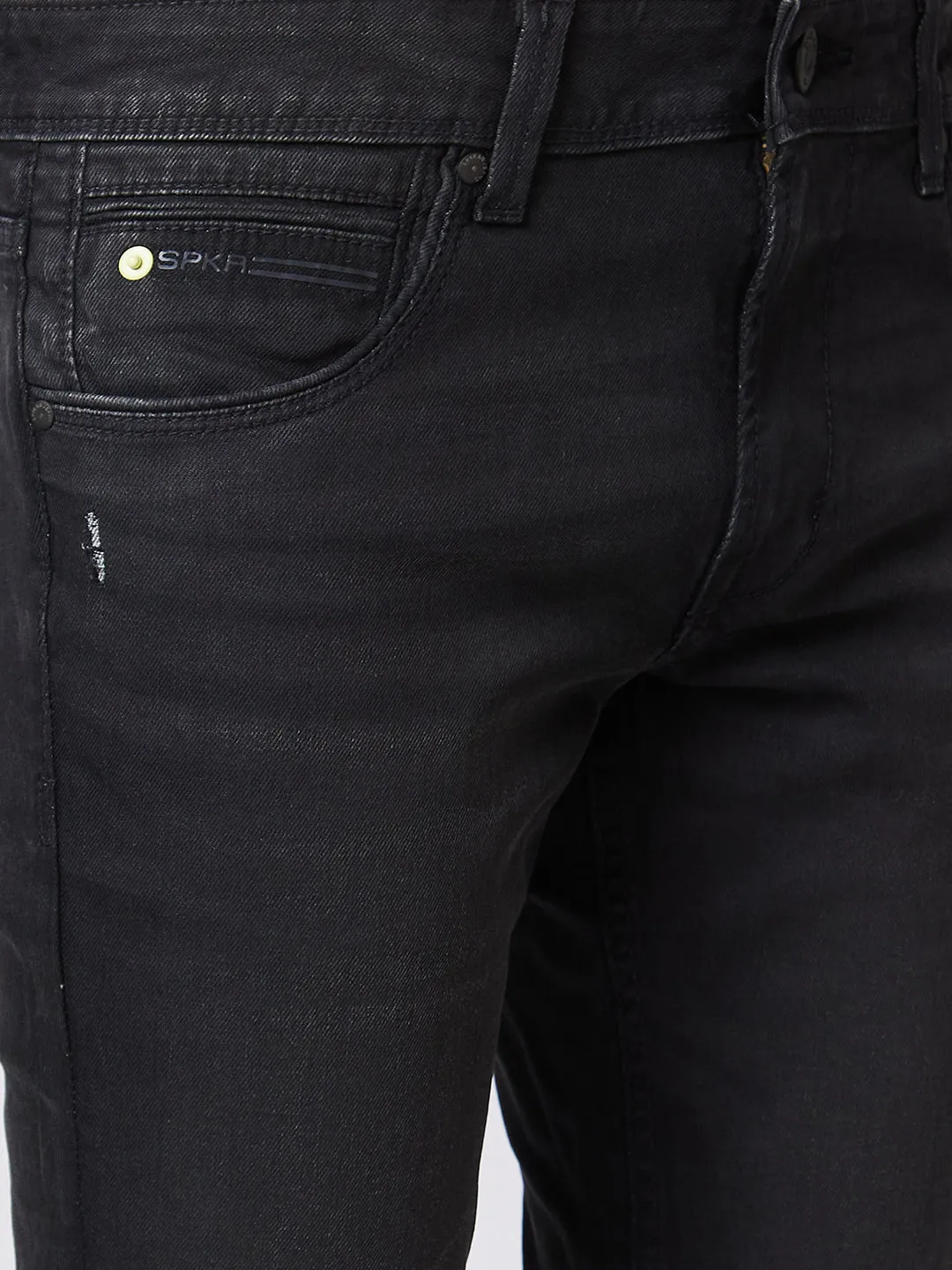 Spykar Mid Rise Bootcut Fit Black Jeans For Men