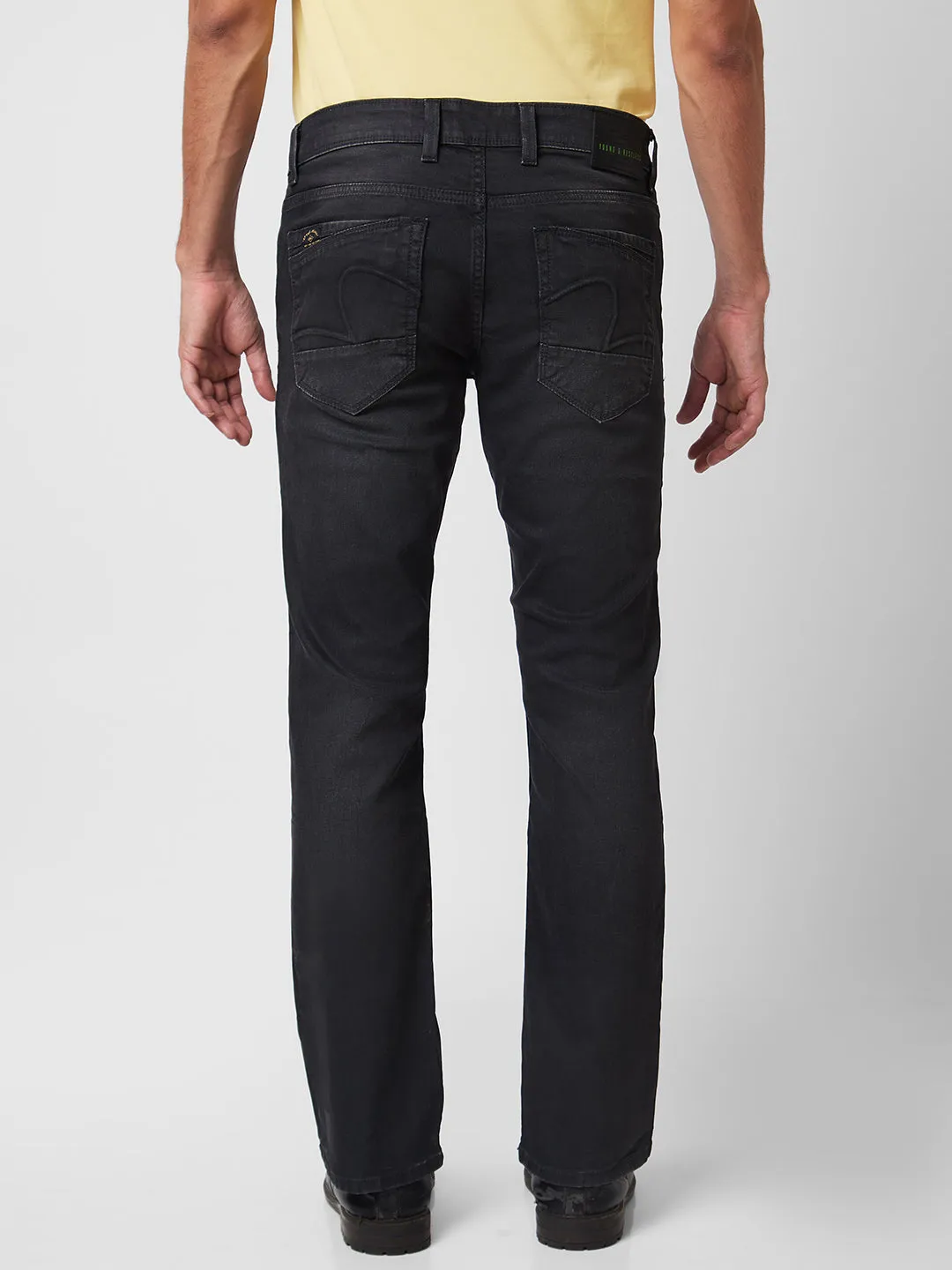 Spykar Mid Rise Bootcut Fit Black Jeans For Men