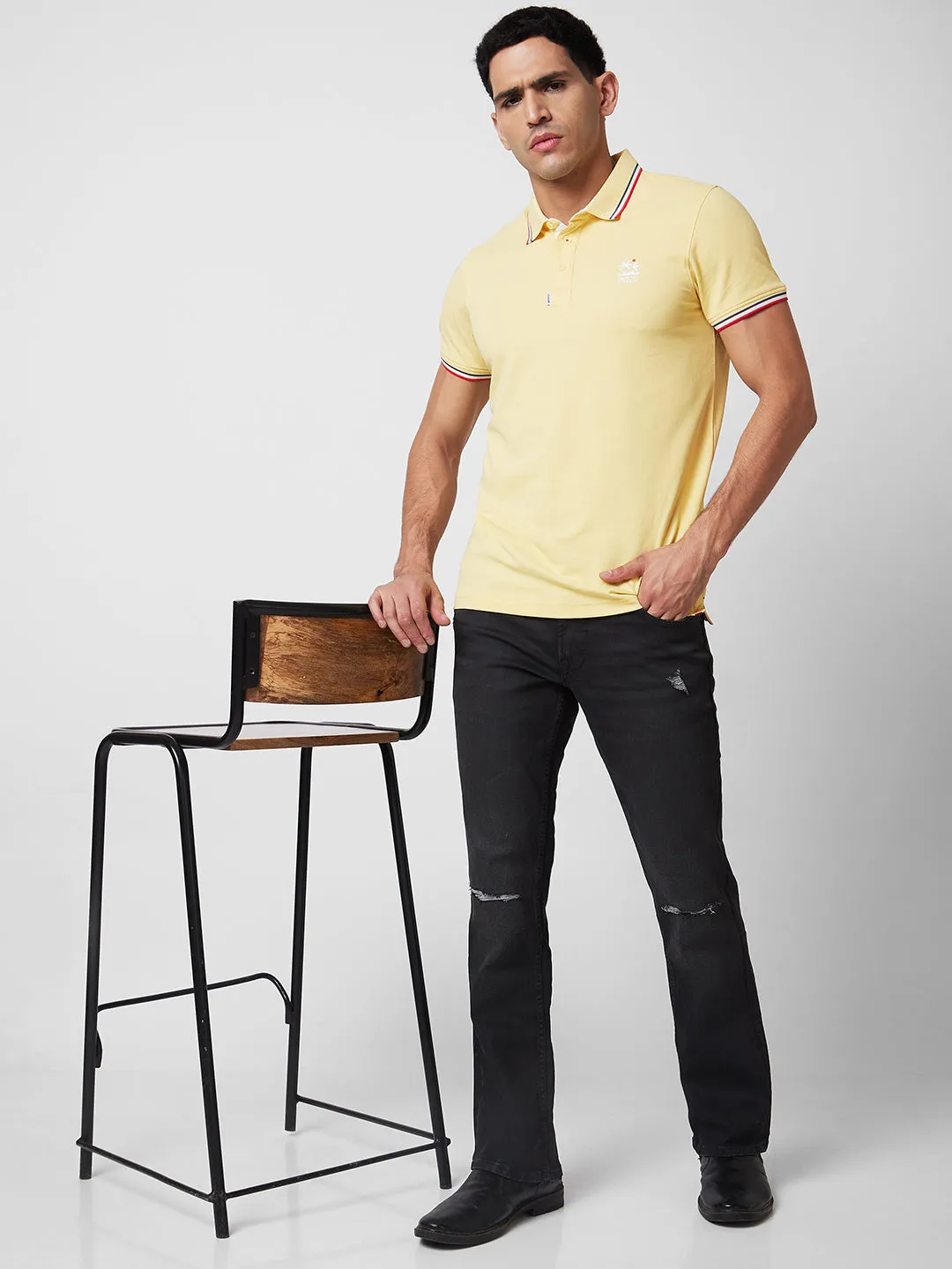 Spykar Mid Rise Bootcut Fit Black Jeans For Men