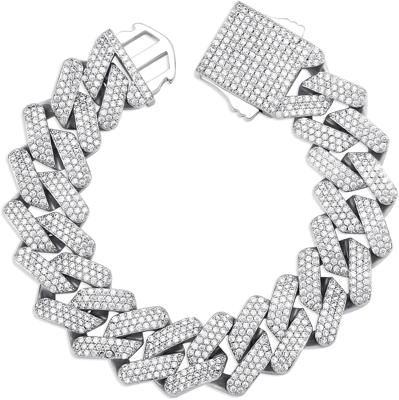 TOPGRILLZ 20mm 6 Times 14K Gold Plated Full Iced Out Prong Setting Cubic Zirconia Box Clasp Miami Cuban Link Bracelet for Men Hip Hop