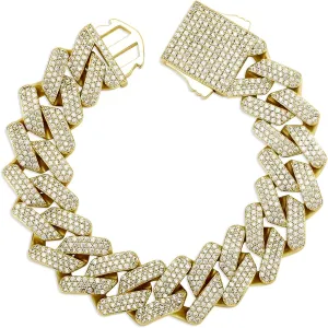 TOPGRILLZ 20mm 6 Times 14K Gold Plated Full Iced Out Prong Setting Cubic Zirconia Box Clasp Miami Cuban Link Bracelet for Men Hip Hop