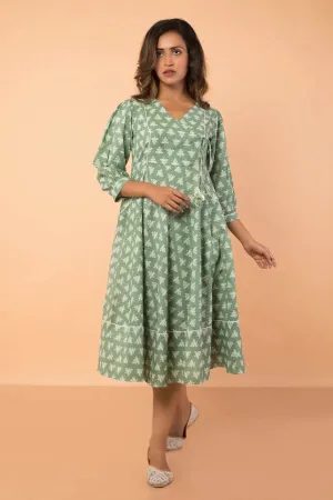 Umbrella Flared Sage Colour Dress