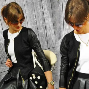 VenusFox Punk Style Zipper Crop Basic Leather Jackets
