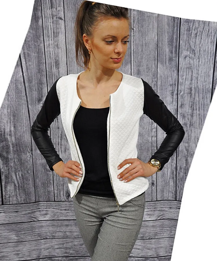 VenusFox Punk Style Zipper Crop Basic Leather Jackets