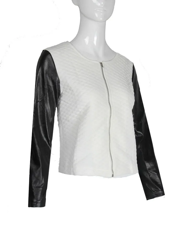 VenusFox Punk Style Zipper Crop Basic Leather Jackets
