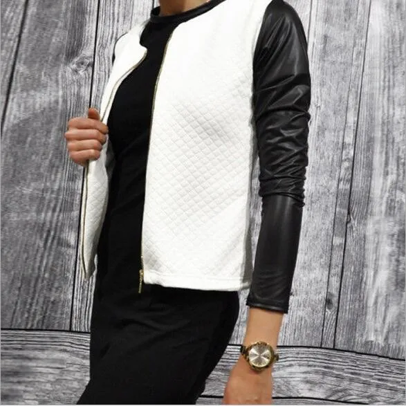 VenusFox Punk Style Zipper Crop Basic Leather Jackets