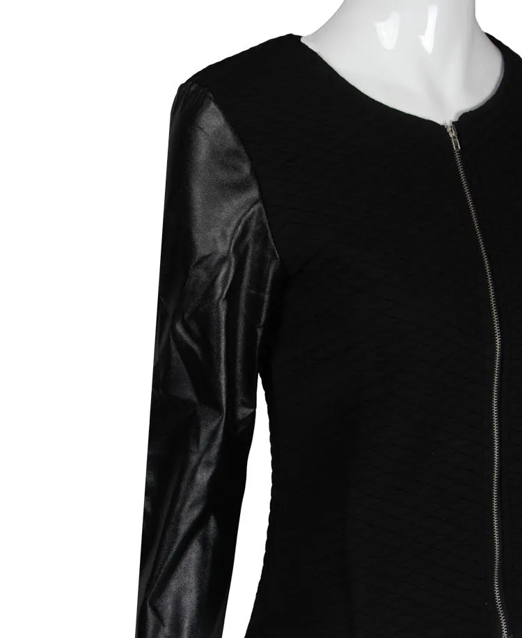 VenusFox Punk Style Zipper Crop Basic Leather Jackets
