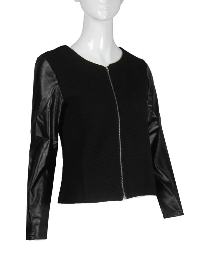 VenusFox Punk Style Zipper Crop Basic Leather Jackets