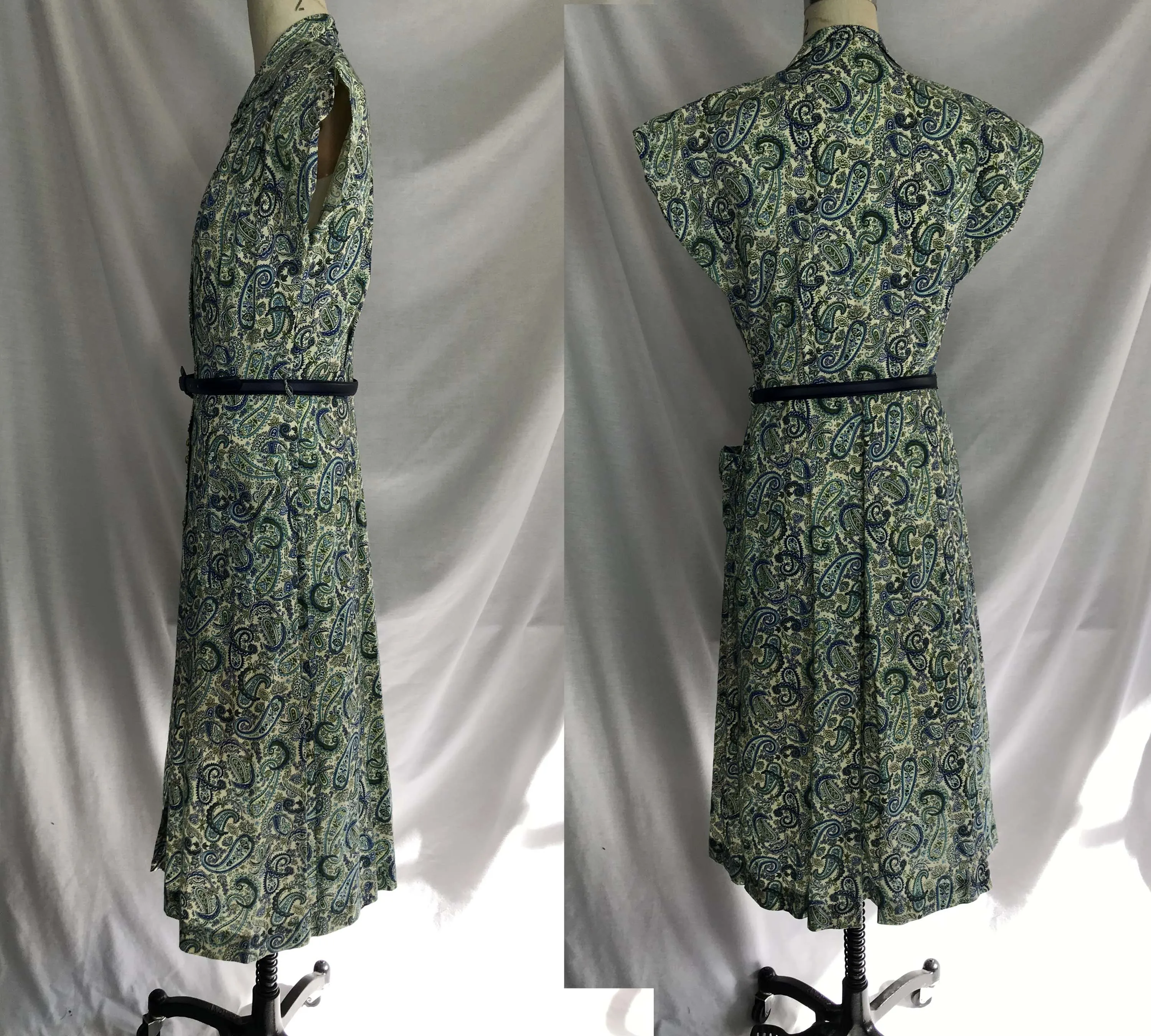 Vintage 40s 1940s | Wartime Fit and Flare Paisley Cotton Day Dress | M/L 10
