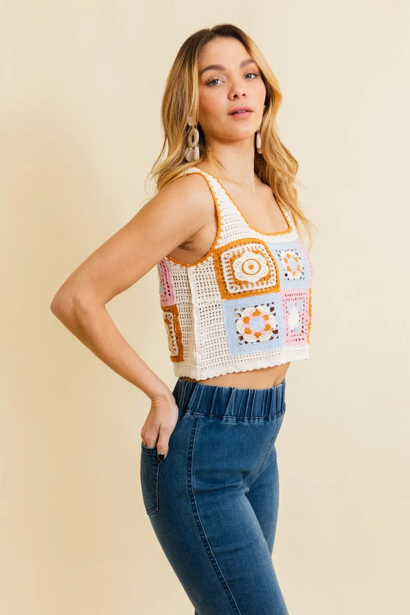 Vintage Bloom Crochet Crop Top