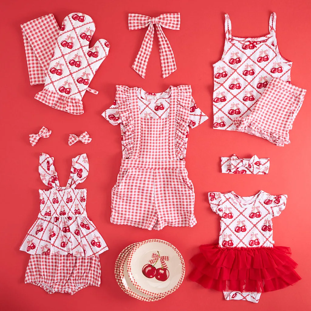 Watercolor Gingham French Terry Short Overalls