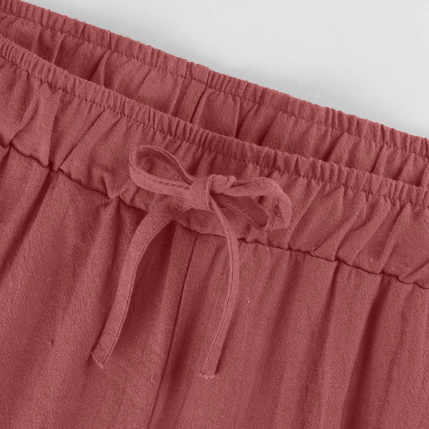 Women High Waist Linen Pants Straight Leg Casual Summer Beach Lightweight Drawstring Wide Leg Long Palazzo Trousers