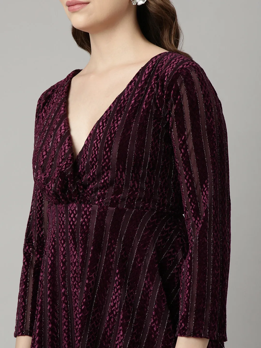 Women Purple Striped Fit and Flare Dress