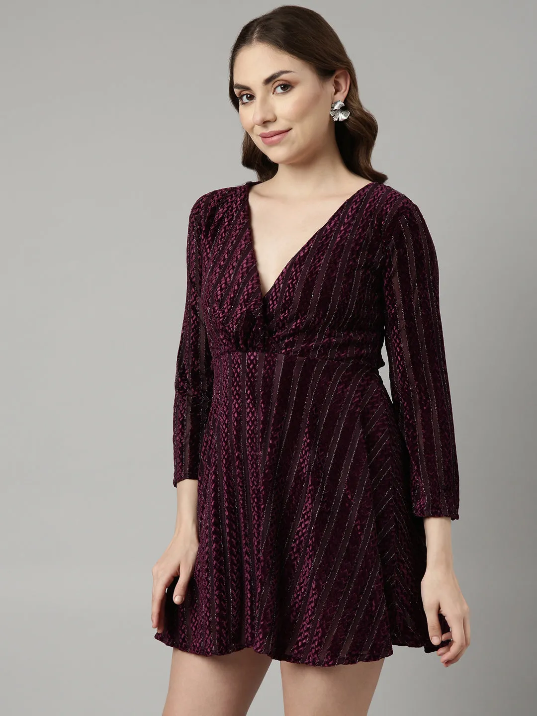 Women Purple Striped Fit and Flare Dress