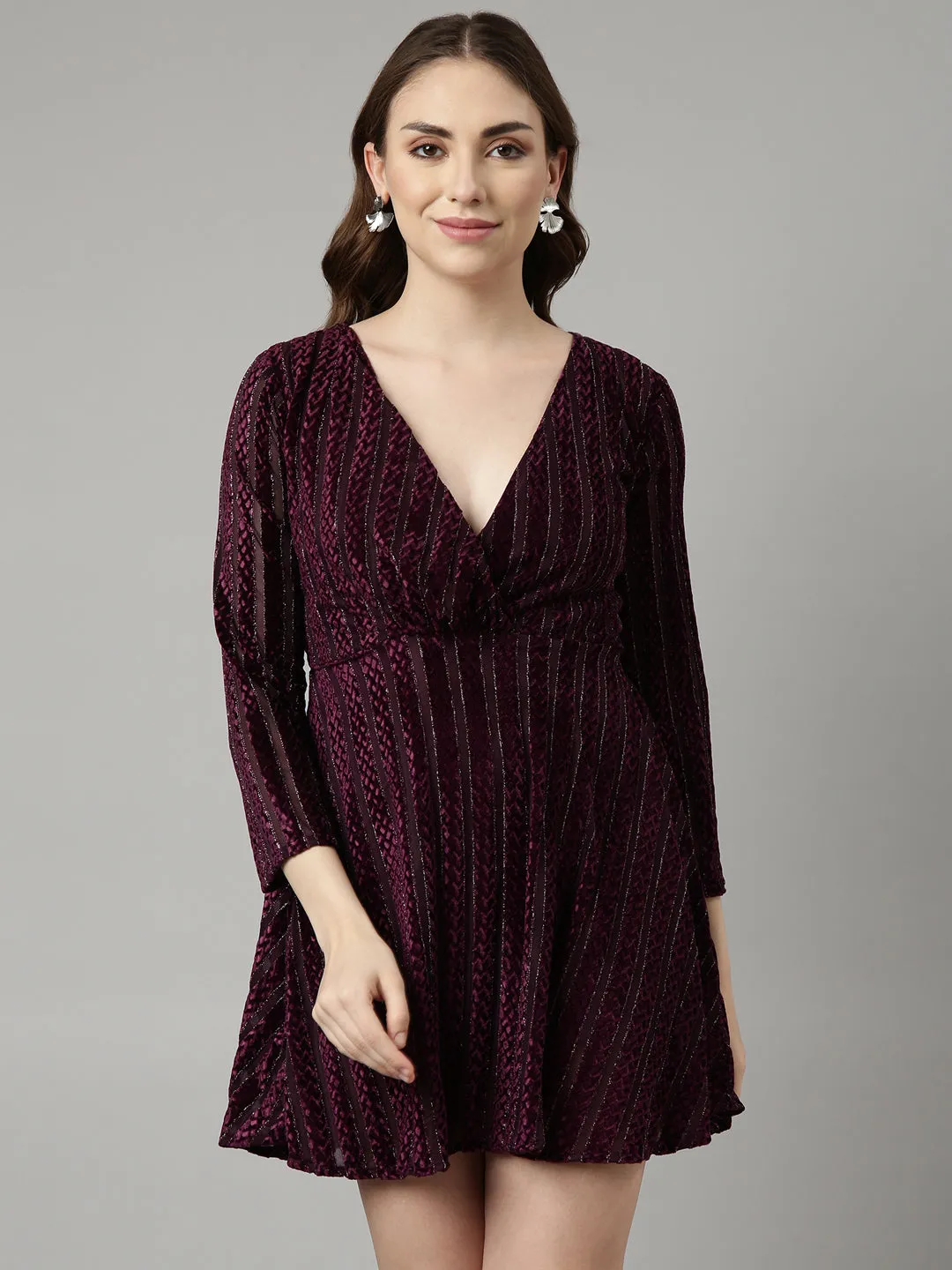 Women Purple Striped Fit and Flare Dress