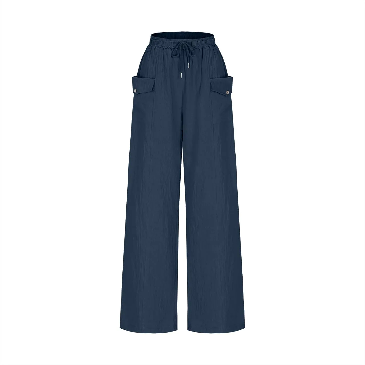 Women Summer Boho Cargo Pants Cotton Linen Baggy Wide Leg Beach Trousers Drawstring Waist Culottes with Pockets