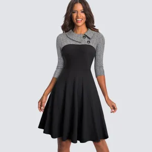 Women Vintage Fit And Flare Swing Skater Work Business Office Casual Dress