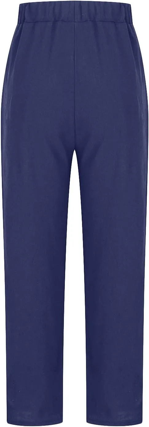 Womens Casual Cotton Tapered Capri Cargo Pants Loose Elastic Waist Straight Ankle Cropped Trouser Slacks with Pockets