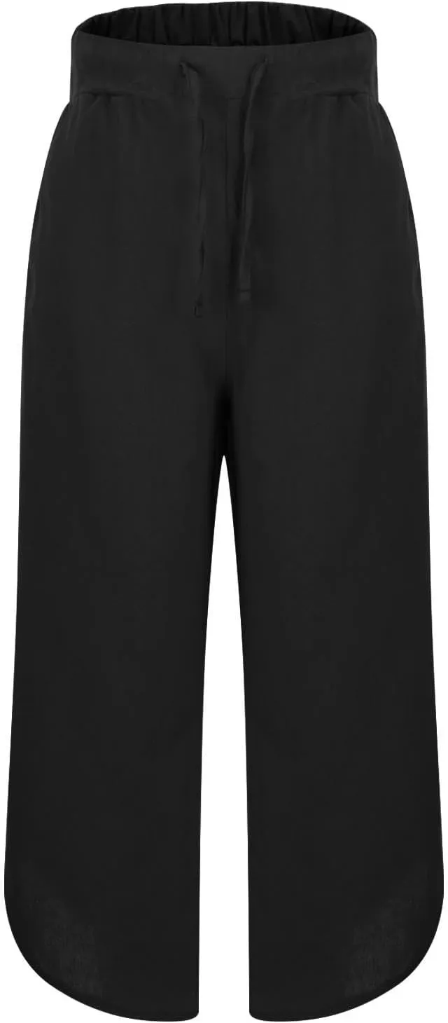 Womens Cotton Linen Palazzo Pants with Drawstring Elastic Waist, Casual Wide Leg Trousers, Summer Beach Pants with Pockets