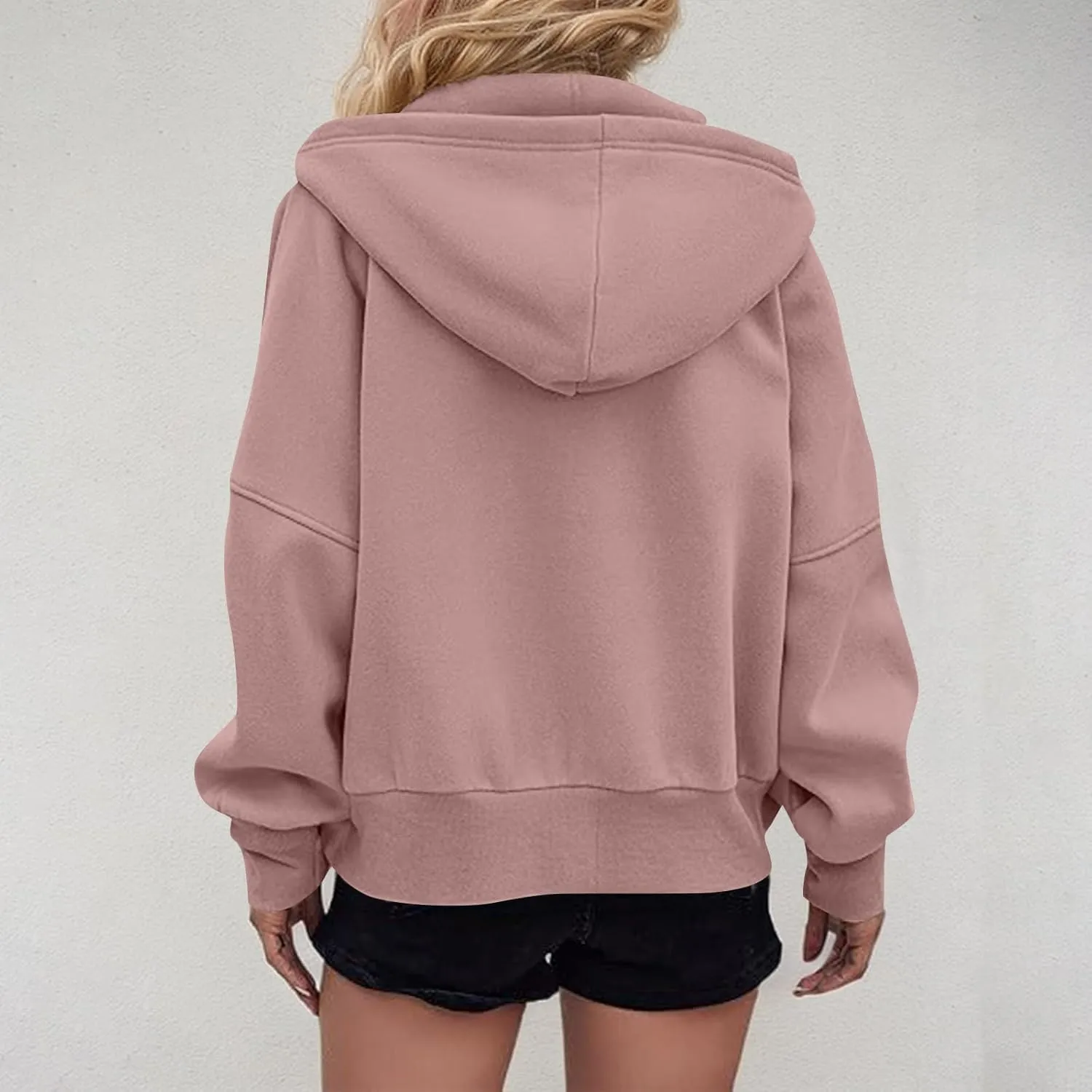 Womens Zip Up Hoodies Y2k Oversized Cropped Sweatshirt Fall Fleece Jackets Casual Comfy Cute Trendy Teen Hoodies